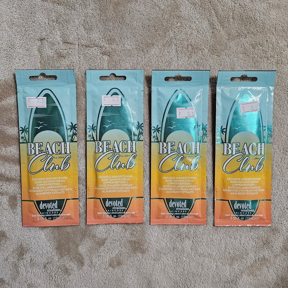 Devoted Creations Beach Club Dark Tanning Cream Packets 0.5oz Lot of 4 New